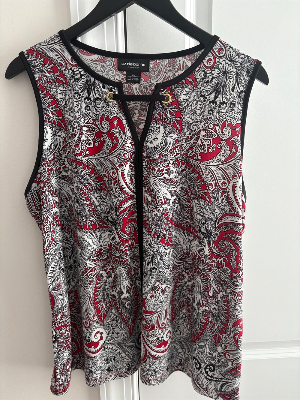 Liz Claiborne Red and Black Paisley Sleeveless Top